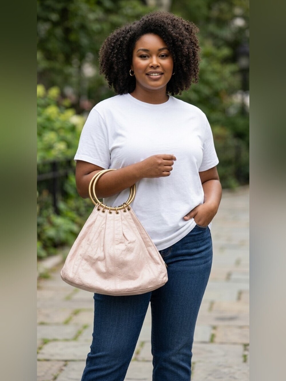Trina Turk Cream Handbag with Gold Handles